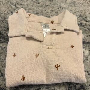 Kids Polo Shirt with Cactus Embroidery - Cream